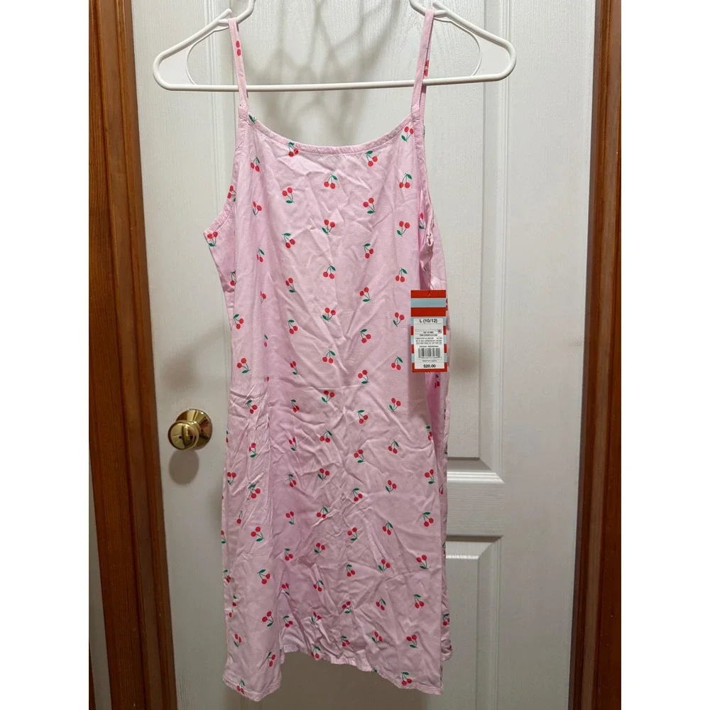 Cat & Jack Girls Pink Cherry Print Slip Dress Sleeveless Summer Cami L 10/12 NWT